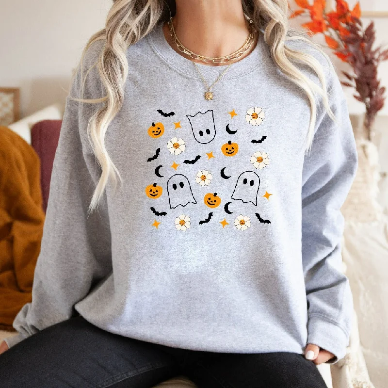 Halloween Doodles Sweatshirt, Halloween Little Things Crewneck, Cute Ghost Pumpkin Sweater