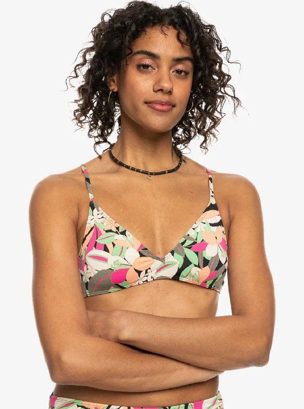 Printed Beach Classics Strappy Bra Bikini Top - Anthracite Palm Song S