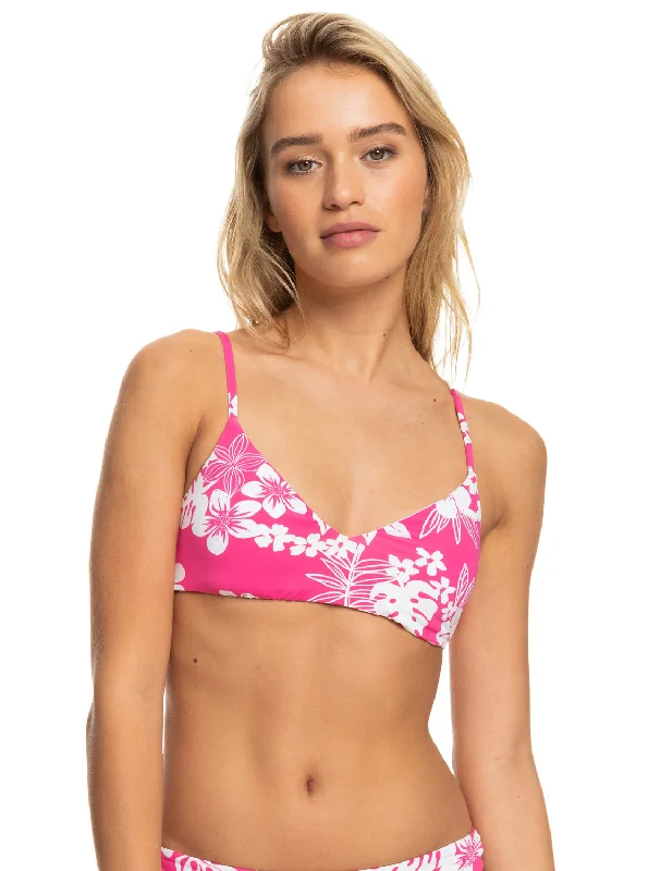 Printed Beach Classics Athletic Triangle Bikini Top - Shocking Pink Hello Aloha