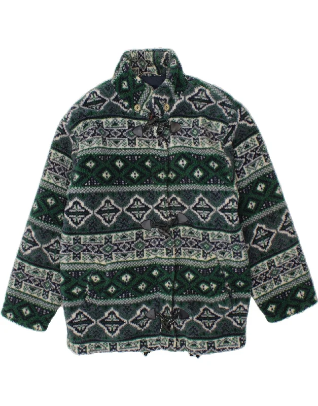 BRUGI Womens Fleece Duffle Jacket UK 18 XL Green Fair Isle