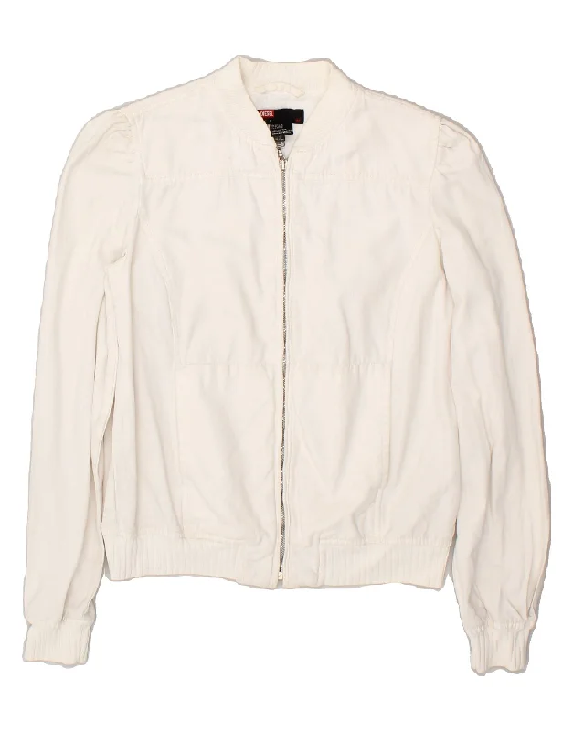 DIESEL Womens Bomber Jacket UK 14 Medium White Cotton