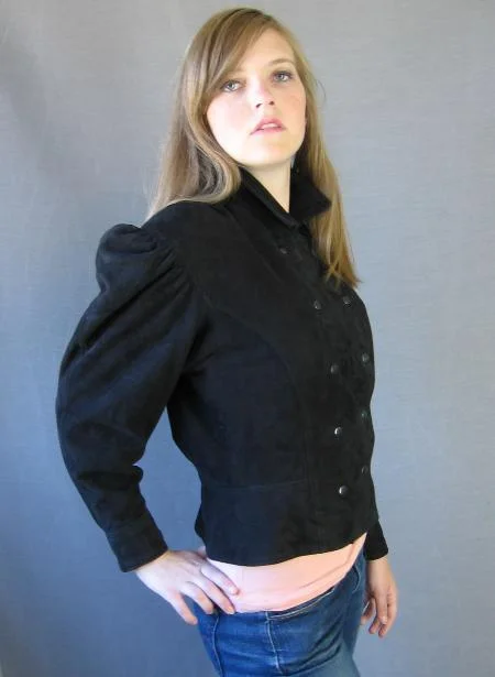 Women's Jacket 80s Michael Hoban North Beach Vintage Military Style Black Suede VFG Medium