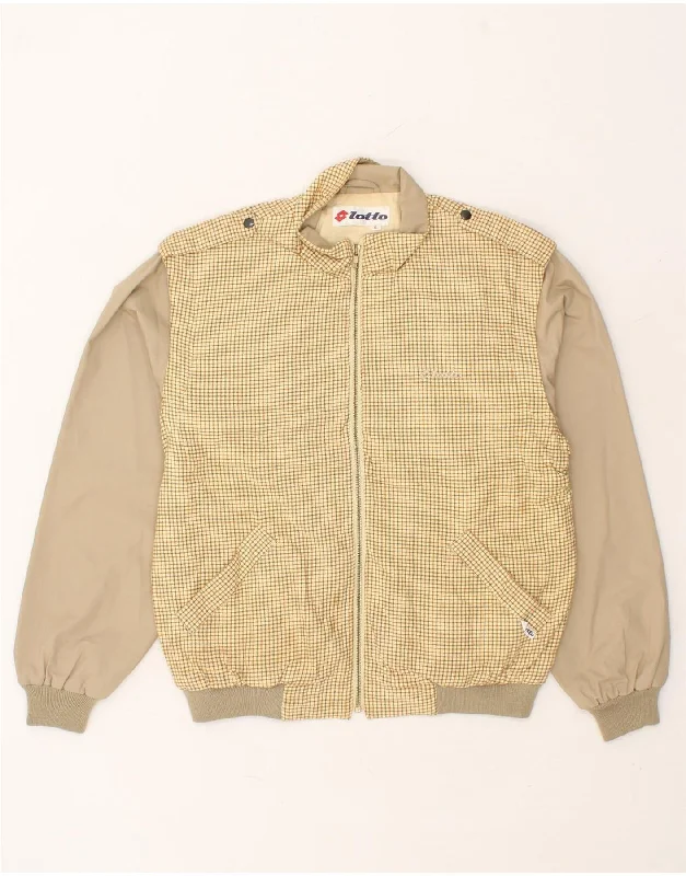 LOTTO Womens Bomber Jacket UK 18 XL Beige Check Cotton