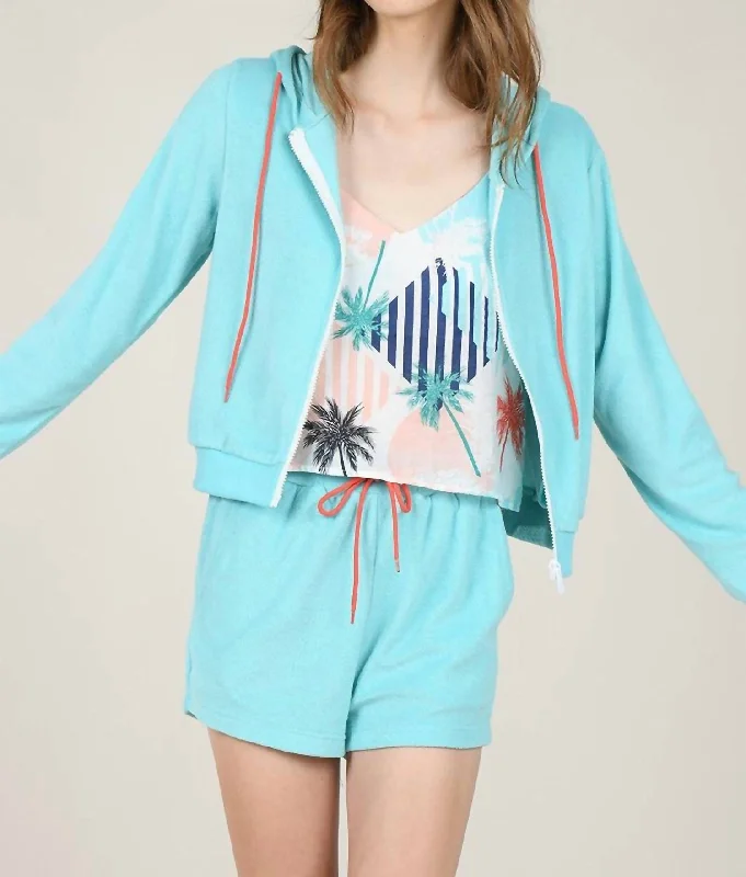 Relaxed Towelling Jacket In Turquoise