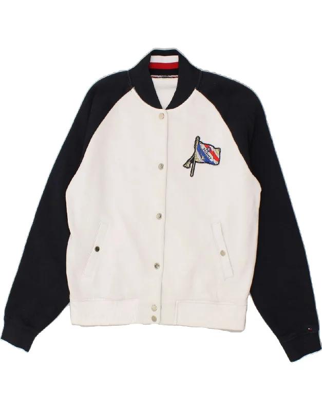 TOMMY HILFIGER Womens Varsity Jacket UK 8 Small White Colourblock Cotton