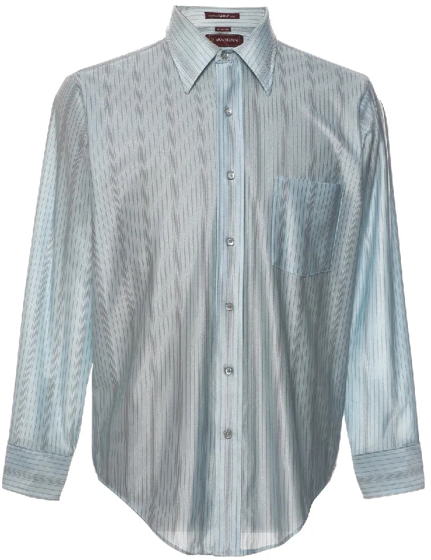 Van Heusen Light Blue 1970s Striped Shirt - M