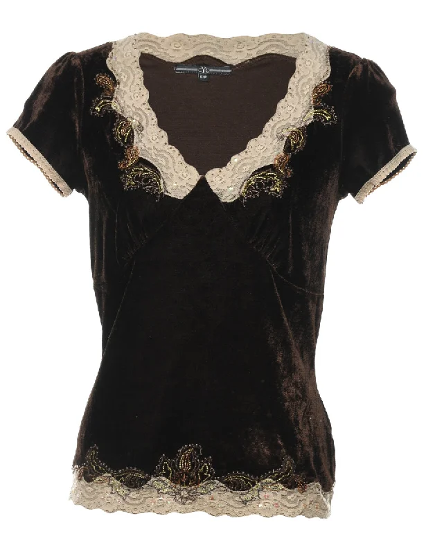 Velour Beaded Party Top - S