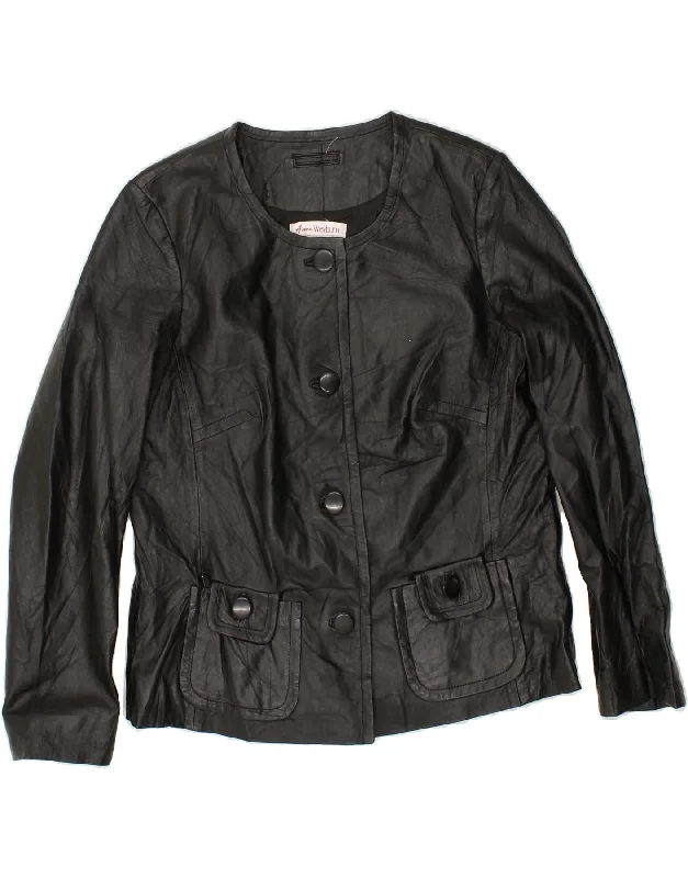 VINTAGE Womens Leather Jacket UK 10 Small Black Leather