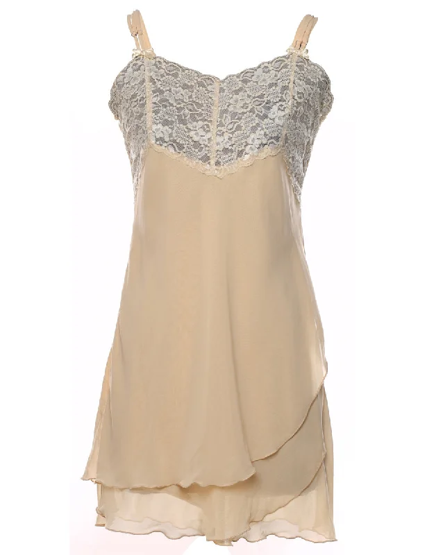 White & Nude Contrast Lace Babydoll - S