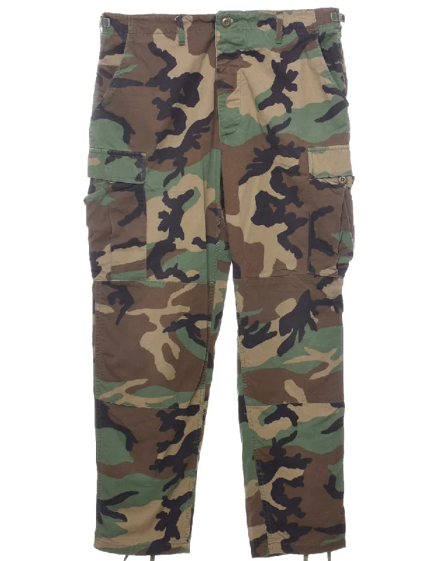 Woodland Camouflage Print Cargo Trousers - W36 L32