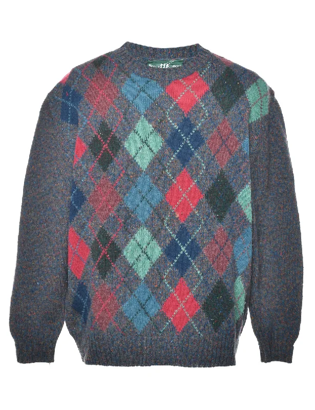 Wool Argyle Jumper - L