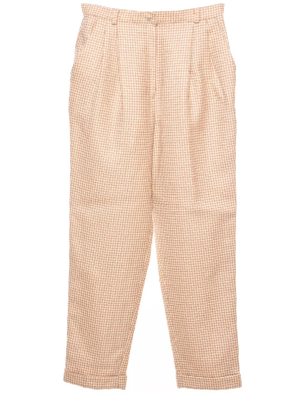 Wool Dogtooth  Beige & White Tapered Trousers - W29 L28