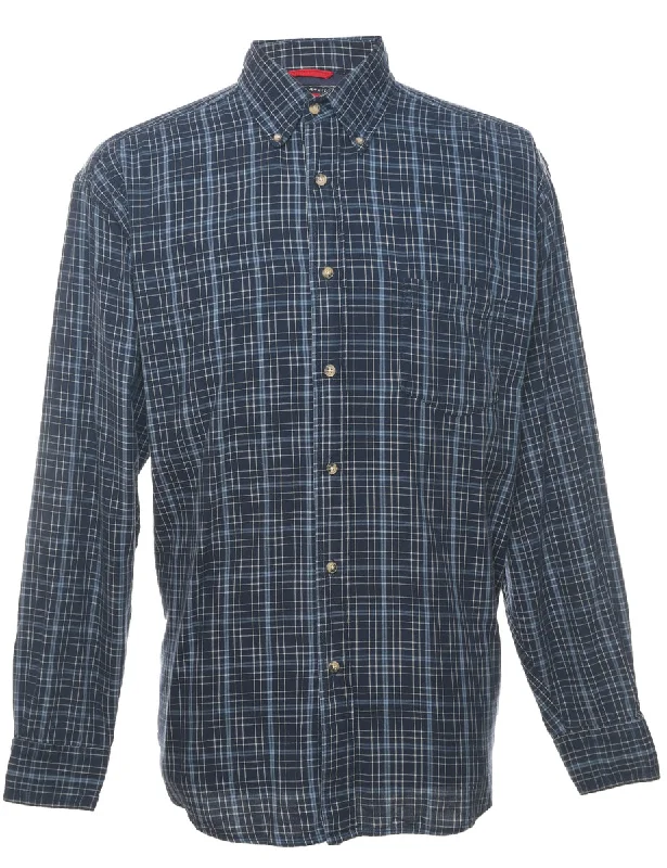 Wrangler Navy Flannel Checked Shirt - L