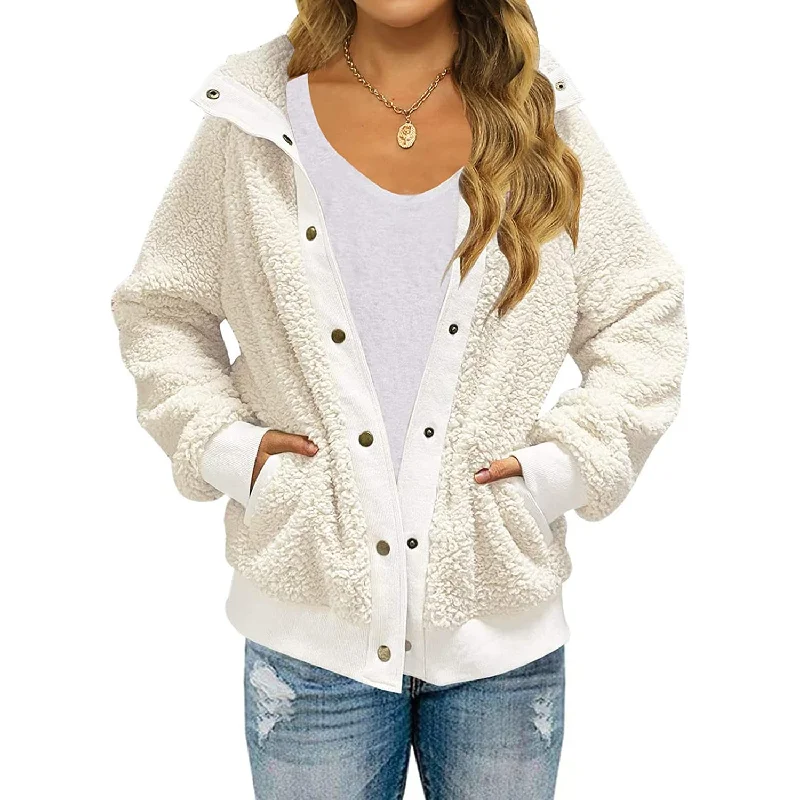 Womens Winter Sherpa Fleece Button Jacket Coat