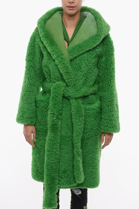 Bottega Veneta Lamb Fur Wrap Coat with Hood