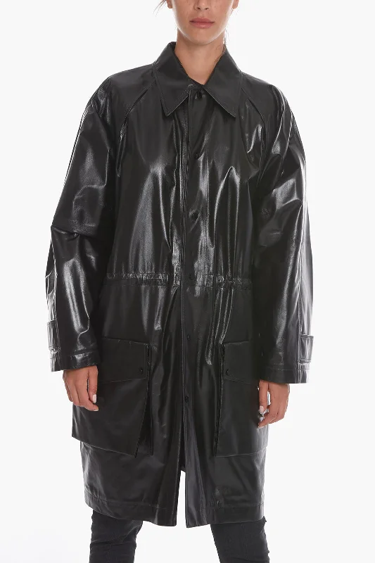 Bottega Veneta Leather SHINY Coat with Drawstring