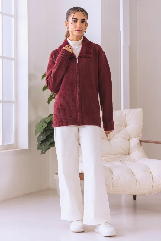 MAROON ZIPPER FULL SLEEVES SWEATER (24X-023-66)