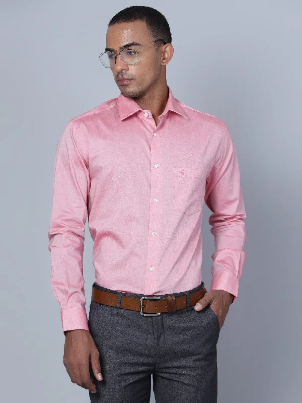 Men's Pink Formal Self Textured Full Sleeve Shirt