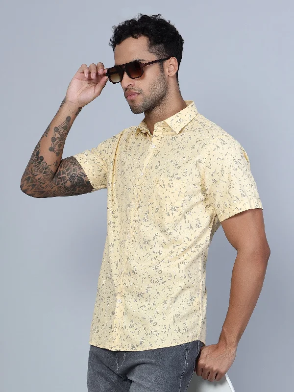 Men's Yellow Casual Abstract Print Half Sleeve Shirt