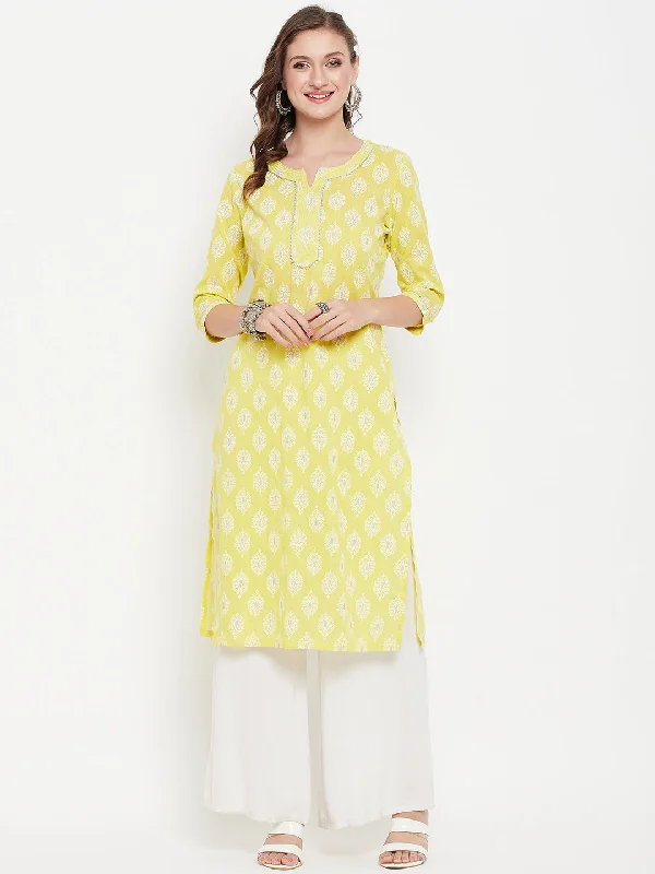 Women's  Round neck Green Printed Knee length Kurti