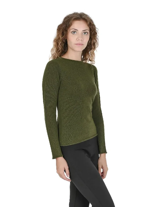 Crown of Edinburgh Cashmere Women's Boat Neck Cashmere Sweater - COE 007 in Verde Oliva - XS