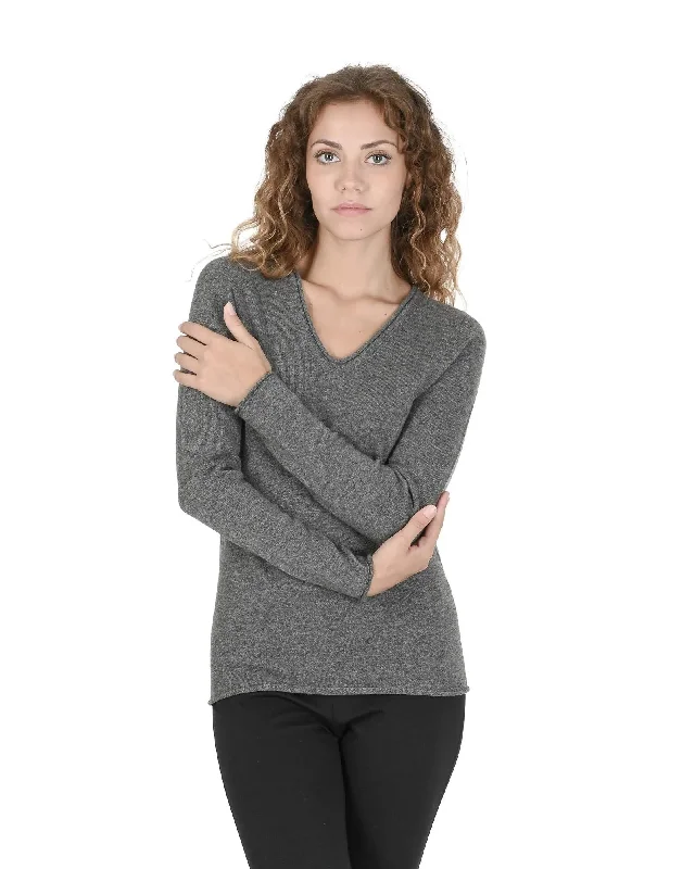 Crown of Edinburgh Cashmere Women's Cashmere V-Neck Sweater for Women in Grey - 42 EU