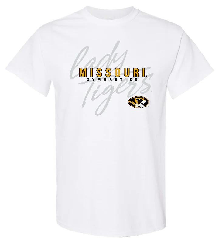 Missouri Tigers Lady Tigers Oval Tiger Head Gymnastics White T-Shirt