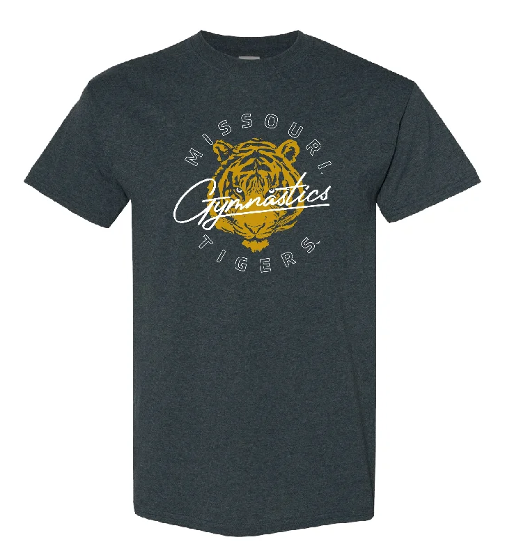 Missouri Tigers Tiger Head Gymnastic Script Grey T-Shirt