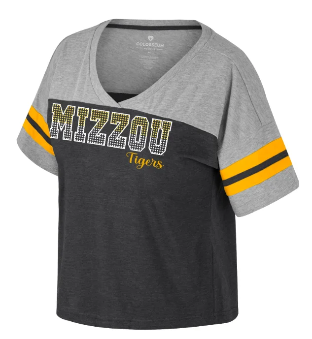 Mizzou Tigers Colosseum Women's V-Neck Treasure Rhinestone Colorblock T-Shirt