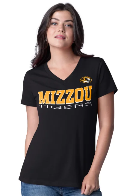 Mizzou Tigers G-III Sports Womens V-Neck Strategy Oval Tiger Head Black T-Shirt