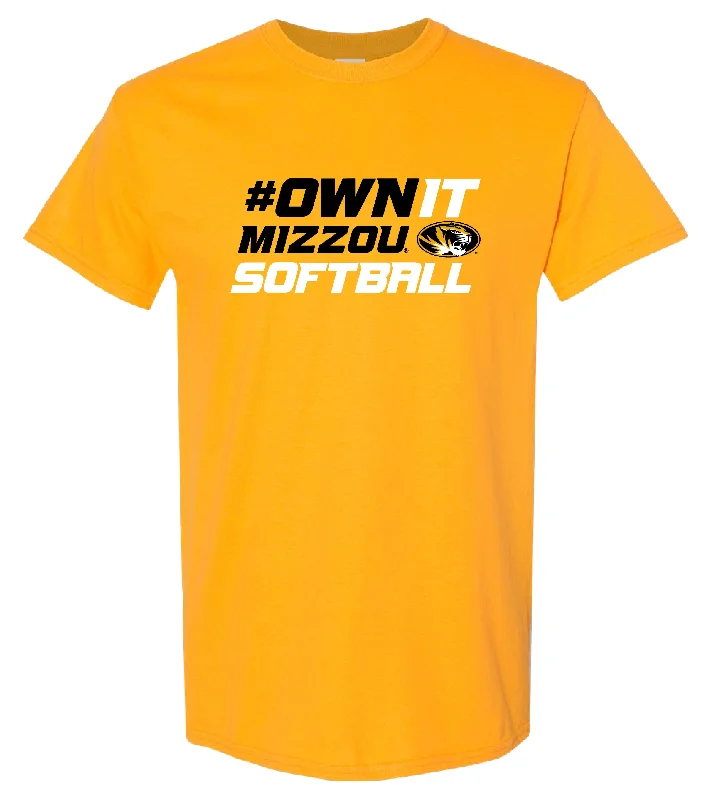 Mizzou Tigers Softball 2024 #OWNIT Oval Tiger Head Gold T-Shirt