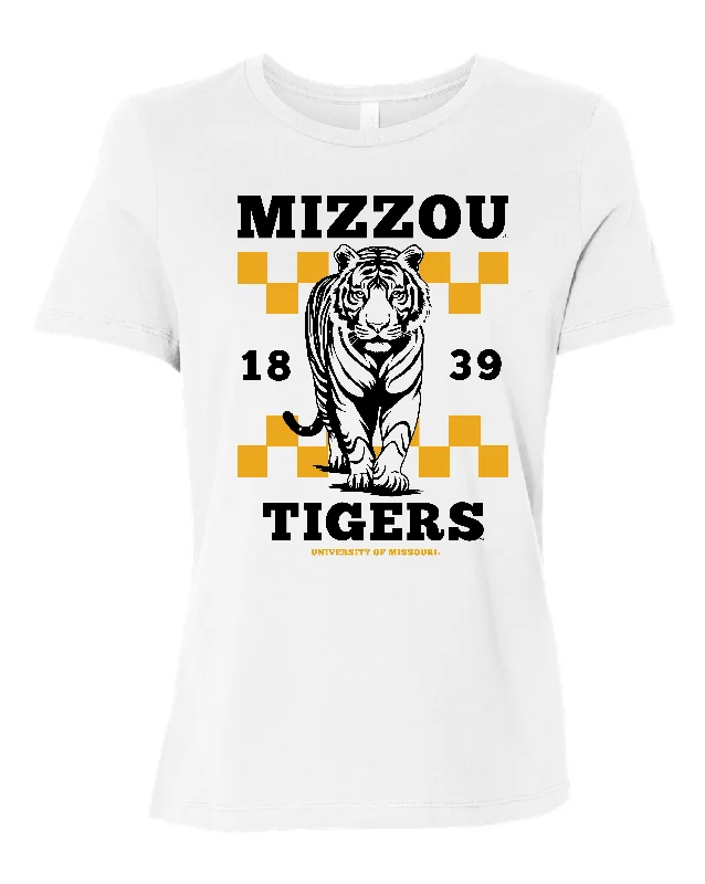 Mizzou Tigers Women's Bella Relaxed Tiger Walking White T-Shirt